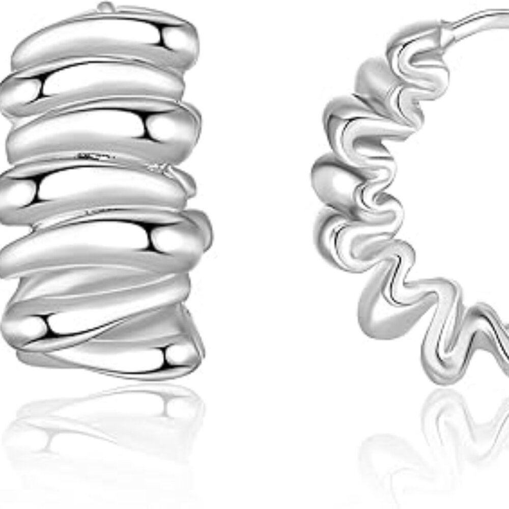 Luxury‎ Look Silver Hoop Earrings Beautiful Statement Pieces Hypoallergenic